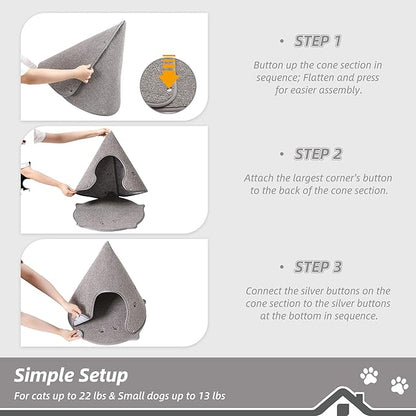 BEQHAUSE Cat Beds for Indoor Cats, Cat Cave Bed with Non-Slip Bottom, Anti-Scratch Cat House Cat Tent for Kittens and Small Dogs, Foldable Kitten Hideaway Machine Washable,22.8 * 22.8 * 20.8in, Grey