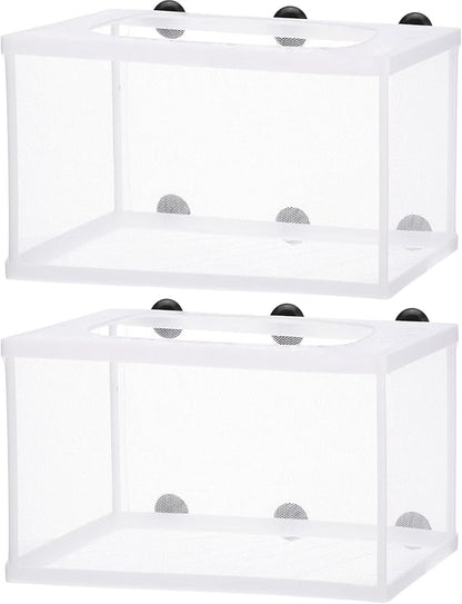 2 Pieces Fish Tank Breeder Net Mesh Breeder Box Fish Hatchery Isolation Separation Net Plastic Frame Fry Hatchery Incubator Mesh Breeding Box with Suction Cup for Aquarium