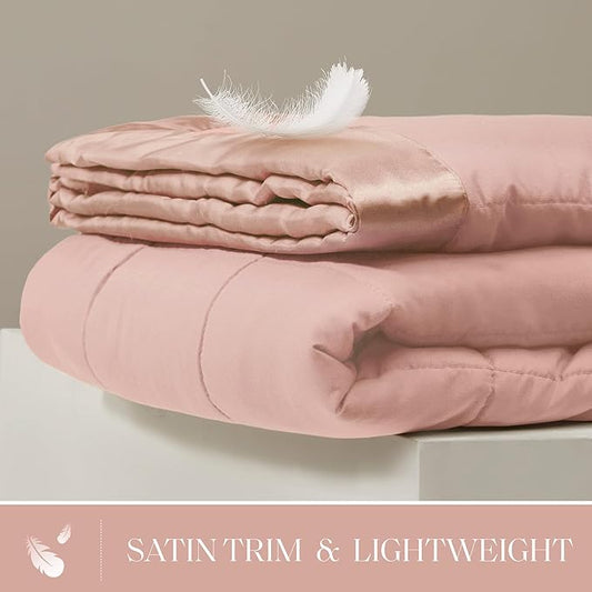 Madison Park Windom Down Alternative Blanket, Premium 3M Scotchgard Moisture Wicking Treatment, Lightweight and Soft Bed Cover For All Season, Satin Trim, Blush Twin