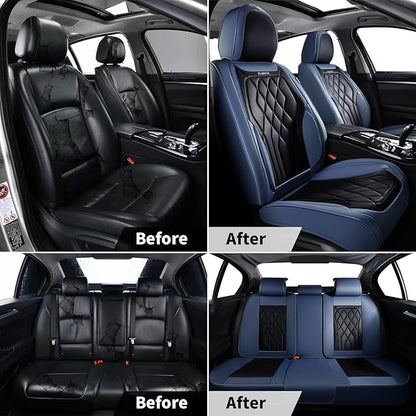 FLORICH Universal Car Seat Covers for Car Front, 2-Pack Automotive Seat Covers Leather Car Seat Protector Fit for Most Sedans SUV Pick-up Truck - Blue&Black