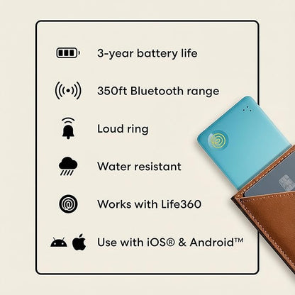 Life360 Tile Slim - Wallet Finder, Bluetooth Tracker and Item Locator for Luggage Tags, Passports and More. Both iOS and Android Compatible. Phone Finder. 1-Pack (Aqua Lemon)