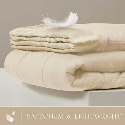 Madison Park Windom Down Alternative Blanket, Premium 3M Scotchgard Moisture Wicking Treatment, Lightweight and Soft Bed Cover For All Season, Satin Trim, Cream King