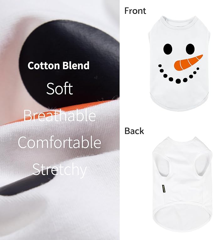 Fitwarm Snowman Dog Christmas Outfit, Holiday Dog Clothes for Small Dogs Boy Girl, Cute Pet Shirt, Black, White, Orange, Large