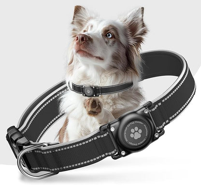 AirTag Dog Collar, IP68 Waterproof Air Tag Dog Collar Holder, Reflective, Ultra-Durable, Comfortable Padded, Heavy Duty Dog Collars for Small Medium Large Dogs (Ebony, S)