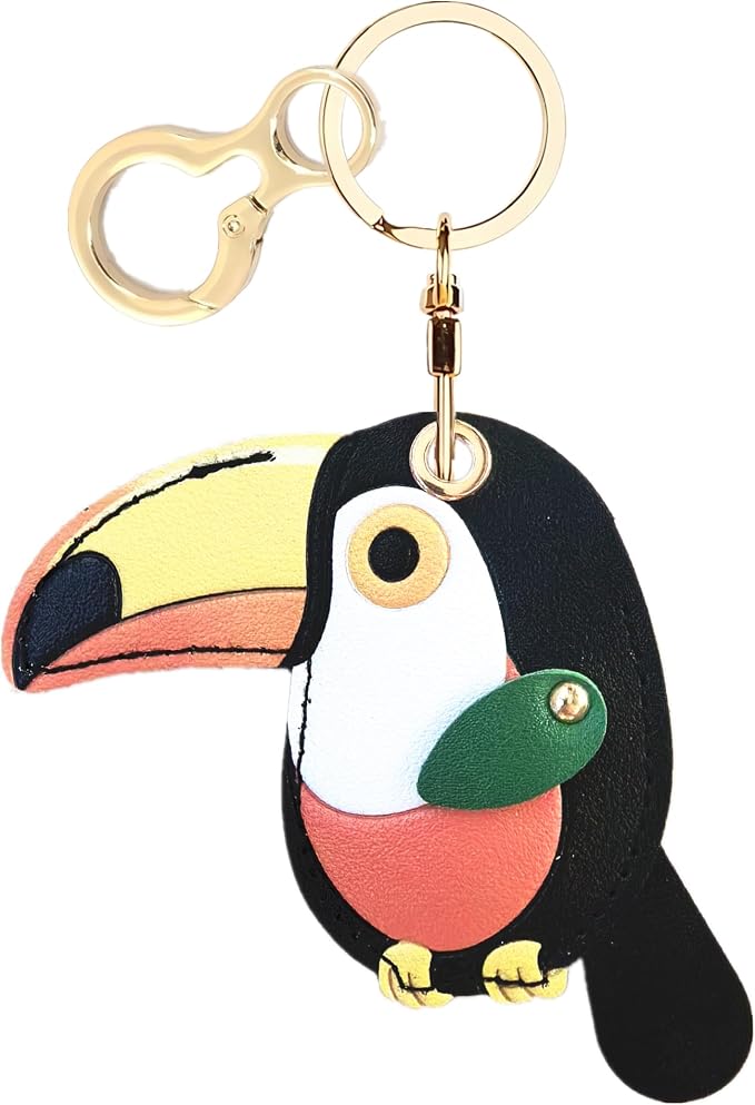 Leather Keychain Holder Case Compatible with AirTag,Cute Protective Cover with Keyring,Anti-Scratch Finder GPS Tracker Case for Wallet Keys,Bag,Pets,Backpack(Toucan)