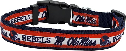 Pets First Collegiate PET Collar New Version Mississippi Ole Miss Rebels Dog Collar, Size Large. Best Sports Team Color for Dogs & Cats. A Shiny & Colorful Dog & Cat Collar Licensed by The NCAA