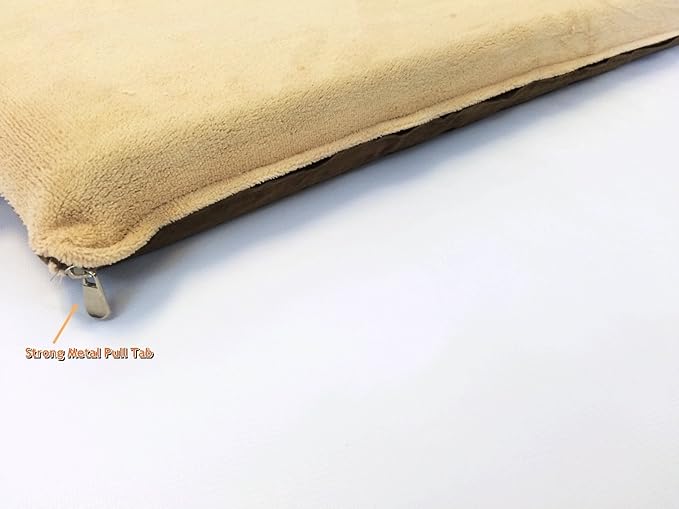 Luxurious Comfort Solid Pad Memory Foam Pet Dog Bed with Inner Waterproof Case and External Cover for Medium and Large Dogs + Free 2nd Cover (Complete Bed - 45"x27"x3", Coral Fleece - Beige)
