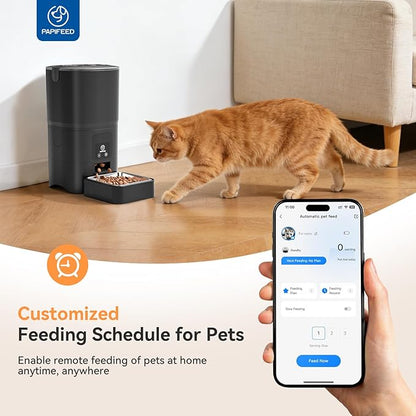 PAPIFEED Automatic Cat Feeder,Camera 1080P HD - 6L Pet Feeder, 2.4/5G WiFi Smart App Control, Bluetooth Assist Link,Wide-Angle Lens,Automatic Feeder for Small and Medium-Sized Pets (WiFi 2.4G)