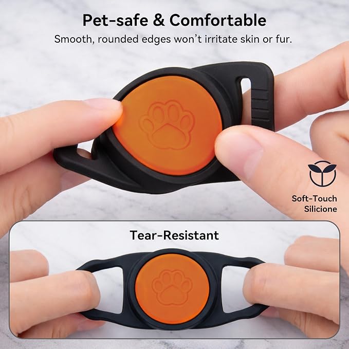 GOCII for Airtag Dog Collar Holder 2 Pack,Waterproof Dog Collar Holder for Apple AirTag(Gen 1 & 2),Silicone Air Tags Case for Dog Collars(Black & Orange)