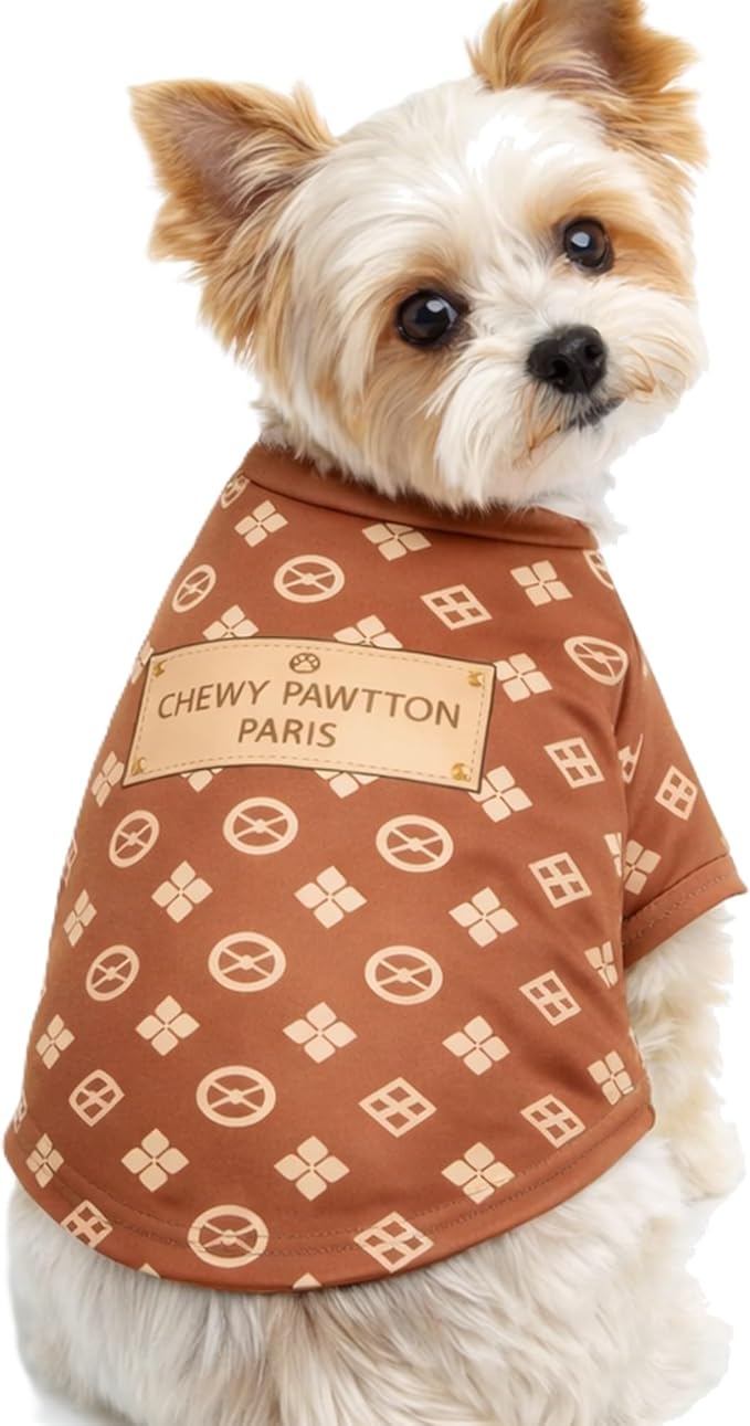 Luxury Designer Dog T Shirt – Trendy Puppy Clothes for Small Dogs, Fashion Pet Tee for French Bulldogs & Chihuahuas, Everything Chic Dog Apparel (ChewyPawttonTee, Large)