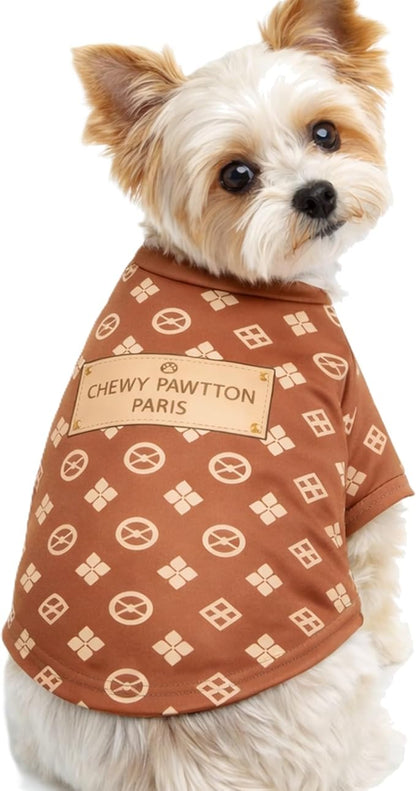 Luxury Designer Dog T Shirt – Trendy Puppy Clothes for Small Dogs, Fashion Pet Tee for French Bulldogs & Chihuahuas, Everything Chic Dog Apparel (ChewyPawttonTee, Large)