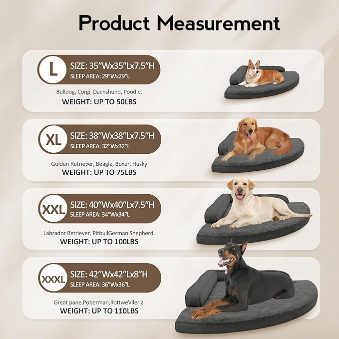 MEKIY Large Orthopedic Dog Bed with Sides XXL Dog Beds with Removable Washable Cover Non-Slip Waterproof Pet Bed for Extra Large Dogs - Dark Grey XXL