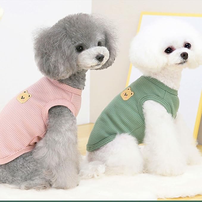 Cotton Dog & Cat Shirt Summer Lightweight Pet T-Shirts Soft Breathable Stretchy Tee Shirt Sleeveless Vest Dog Apparel for Medium Small Dog Clothes, 2PCS Yellow&Pink