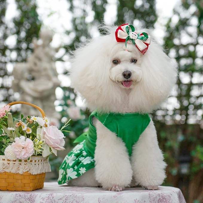 CuteBone St.Patrick's Day Dog Green Dress Velvet for Small Dogs Girl Puppy Dresses Clover Dog Clothes CVA14S-D