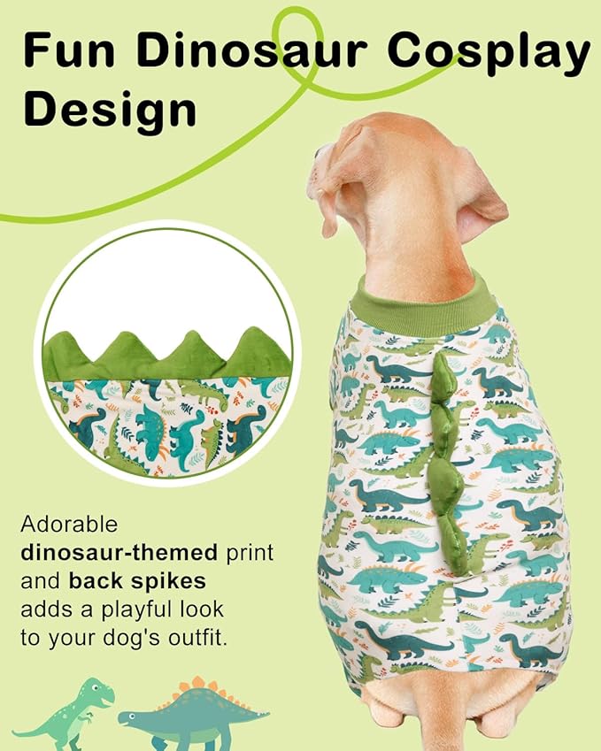 CuteBone Dinosaur Costume Dog Pajamas, Stretchy Spandex Crystal Velvet Sleepwear Coat for Small Dogs, Soft & Warm Pet Outfit Clothes for Cold Weather, Cozy Pullover Design COSP05-3XL