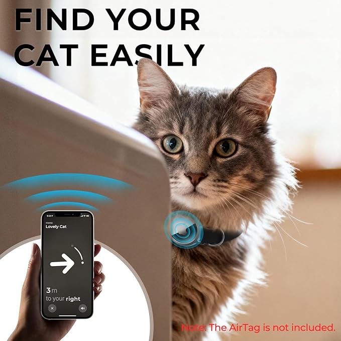 AirTag Cat Collar, Ultra Elastic Cat Tracker Collar with Apple Air Tag Holder, [Lightweight & Scratch Resistant] Stepless Adjustable GPS Pet Tracking Collars for Cats Kittens (Black)