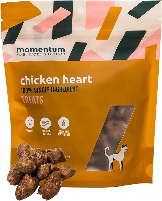Momentum Carnivore Nutrition Freeze-Dried Chicken Heart Cat Treats – Single-Ingredient, High-Protein, All-Natural, Grain-Free, Naturally Nutrient-Rich – Made in USA – 1.9 oz Bag