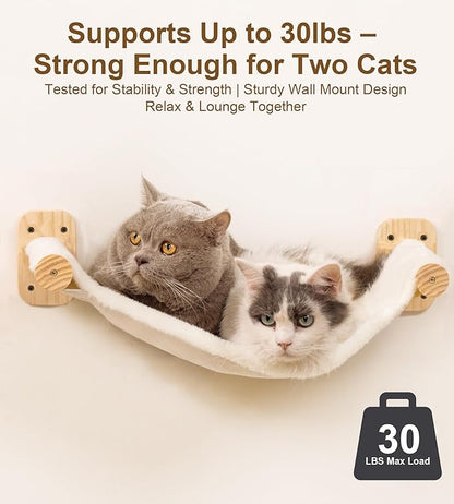 Cat Wall Shelves with 1 Floating Fabric Hammock, 2 Ladders with 4 Steps Each & 1 Flat Cat Shelf, Wall Mounted Bed Furniture & Climber, Indoor Playground