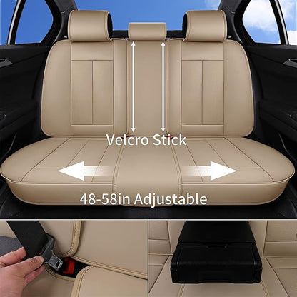 Coverado Universal Seat Covers Full Set, 5 Seats Universal Seat Covers for Cars, Waterproof NAPPA Leather Car Seat Covers with Head Pillow, Auto Protectors Fit for Most Sedans SUV Pick-up Truck, Beige