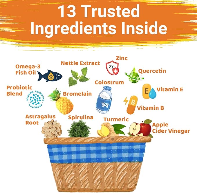 Dog Allergy Chews for Itchy Skin Relief - Seasonal Allergy and Immune Support with Colostrum, Omega 3, Probiotics, Turmeric, Zinc, Vitamins B & E - Helps with Paw Licking & Scratching - 90 Soft Chews