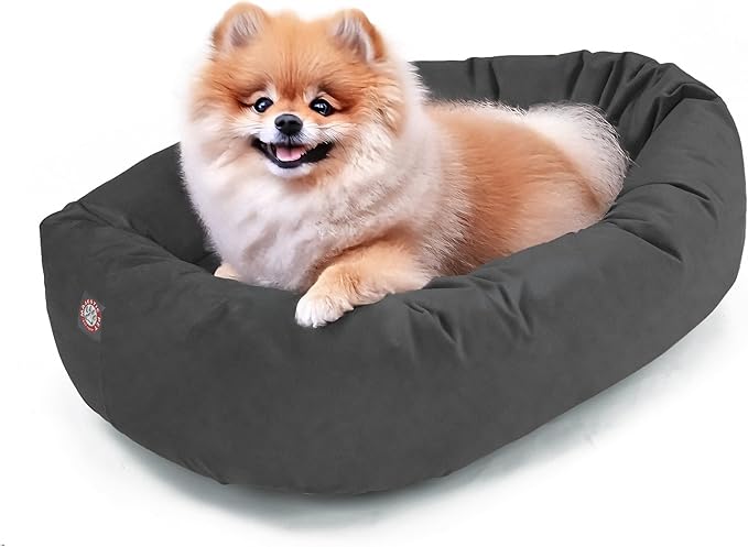 Majestic Pet Suede Shredded Memory Foam Mix Calming Dog Bed Washable - Cozy Soft Round Dog Bed with Spine for Head Support - Fluffy Donut Dog Bed, 24 Inch, Gray