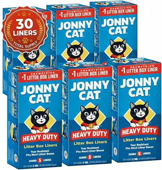 Jonny Cat Litter Box Liners: Heavy Duty - Tear & Leak Resistant - Drawstring Close - Jumbo, 30 Count