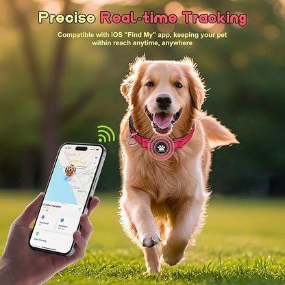 GPS Dog Collar Tracker 2-in-1,Reflective Waterproof Pet Collar,iOS-Only,No Monthly Fees,Unlimited Range,Ideal for Dog Tracking pet Tracker,for Small Medium Large Dogs(L (16.6"-24"), Red)