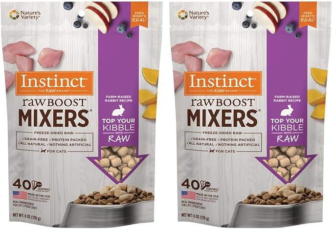 Instinct Raw Boost Mixers Freeze Dried Cat Food Topper,Grain Free - Farm-Raised Rabbit,6 oz. Bag,(Pack of 2)