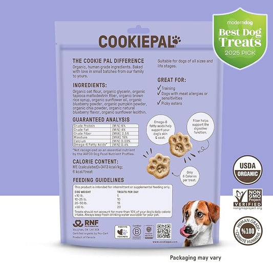 CookiePal Organic Soft Baked Treats for Dogs (Pumpkin & Blueberry), Human Grade Dog Biscuits, Low Calorie Pumpkin Puppy Training Treats, Perfect as Dog Training Biscuits, 8.8 oz (Pk of 3)