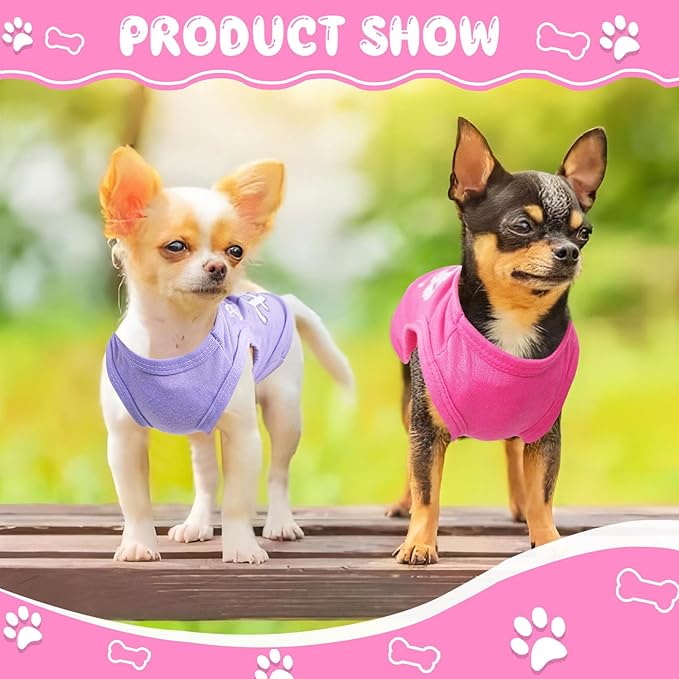 Generic 4 Pieces Summer Dog Clothes for Small Girls - Soft Puppy Shirts, Cute Chihuahua Teacup Outfits, Breathable Pet Clothing (Small, Pink, Purple)