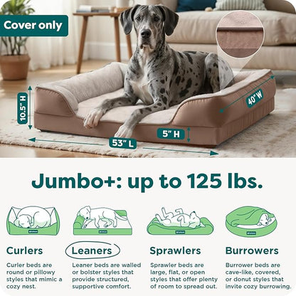 FurHaven Dog Bed Cover Replacement, Sofa-Style Design with Soft, Breathable Fabric for Cozy Comfort, Machine Washable, Jumbo Plus XXL, Plush & Velvet Waves, Brownstone
