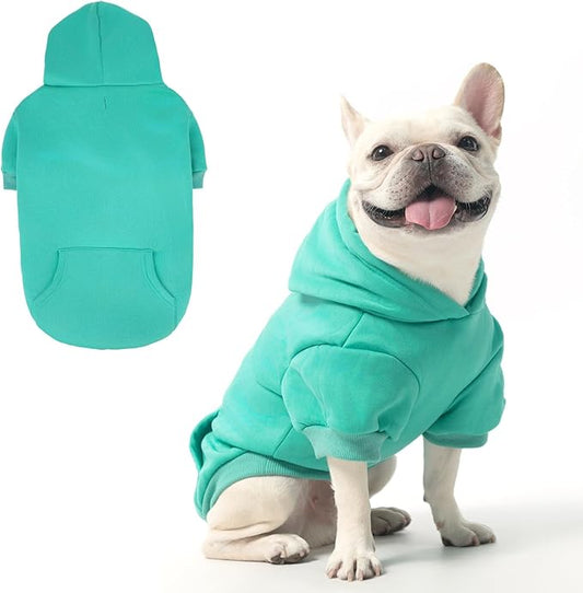 KOOLTAIL Dog Hoodie for Large Medium Small Dogs,Soft&Warm Pet Sweater with Leash Hole&Pocket Boy Girl,Puppy Fall Winter Jacket Clothes,French Pitbull Cold Weather Coat Sweatshirt,Lake Blue M