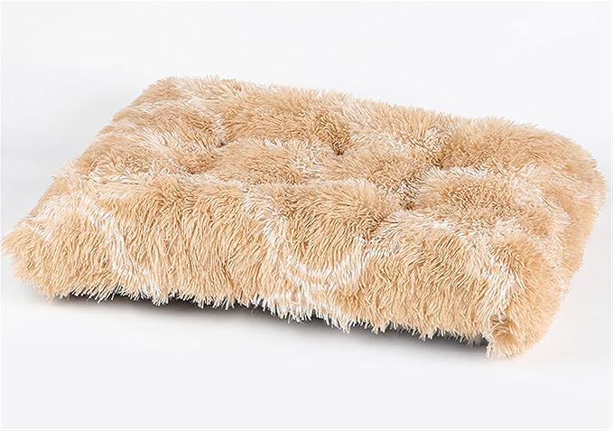 Liveinu Long Plush Calming Pet Bed Cuddler Pet Bed for Dogs and Cats Fluffy Faux Fur Dog Bed with Anti Slip Bottom Machine Washable Pet Sleep Bed Crate Mat Geometric Brown XL