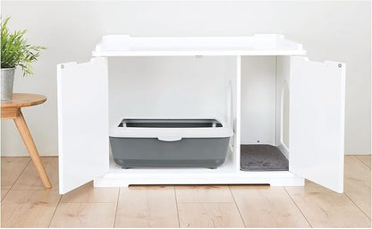 Trixie XL Furniture Litter Box Enclosure (White), Hidden Litter Box for Cats with Openings on Either Ends & Large Ventilations Slots, Double Doors for Easy Cleaning, Removable Divider