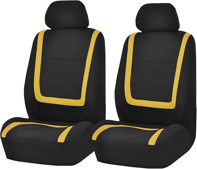 FH Group Car Seat Covers Front Set in Cloth for Low Back Car Seats with Removable Headrest, Universal Fit, Automotive Washable for SUV, Sedan, Van Yellow