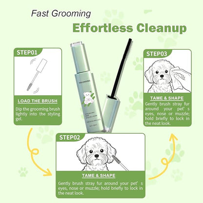 Dog Facial Hair Styling Gel – Gentle Grooming for Eyes & Nose Flyaways, No Alcohol Formula for Small Long-Haired Dogs & Cats, for Daily Use & Styling, 1.06 oz (2in1 1.06 oz+Stain Comb)