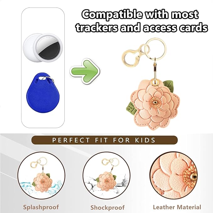BORKUANA Leather Keychain Holder Case Compatible with AirTag,Cute Protective Cover with Keyring