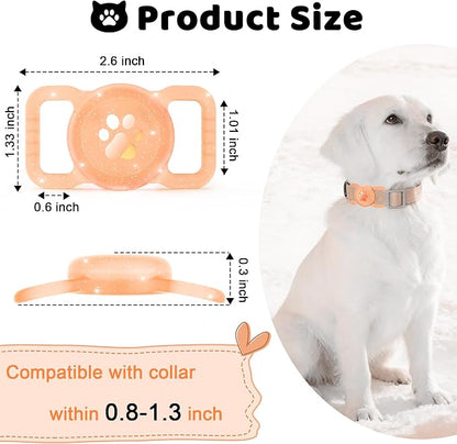 SANKALA Luminous Waterproof Airtag Dog Collar Holder, Orange Glitter | 1 Pack, Silicone Full Body Covered, Anti-Lost Protective, Fits All Width Collars, for Apple Airtag 1st and 2nd Gen