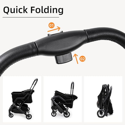 Upgraded Small/Medium Pet Stroller - Dogs & Cats up to 66 lbs, Folds for Storage and Features a Safety Foot Brake, 3-in-1 Foldable Portable Travel Carrier for 2 Small to Medium Pets (Black)