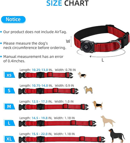 Upgraded AirTag Dog Collar, IP68 Waterproof Air Tag Dog Collar Holder, Reflective, Ultra-Durable, Comfortable Padded, Heavy Duty Dog Collars for Small Medium Large Dogs (XL (15.6"-22"), Red)