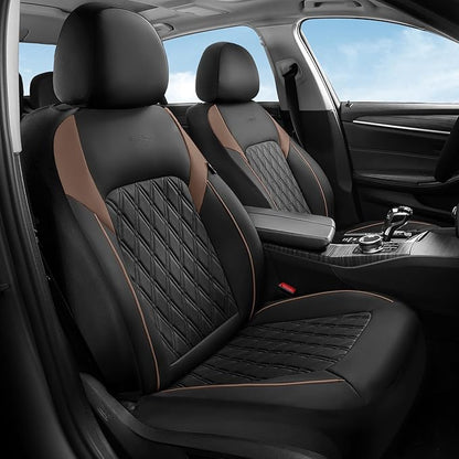 Coverado Leather Seat Covers, Front and Back Seat Covers for Cars, Waterproof Automotive Seat Covers Car Seat Protector Car Seat Cushion Universal Interior Truck Accessories Fit Most Cars Black&Coffee