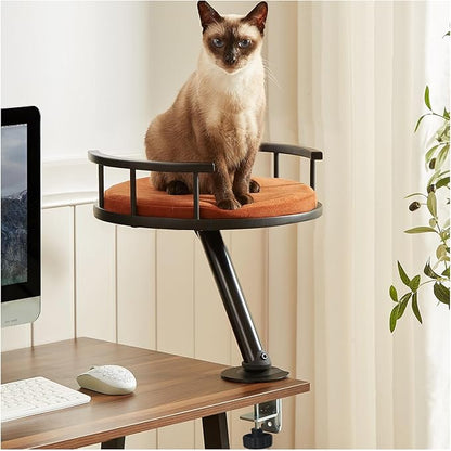 Cat Desk Bed - Desktop Attachment Cat Perch for Home Office, Spinnable Indoor Mounted Desk Bed, Elevated Nest for Work, Kitten Furniture Accessories(Black)