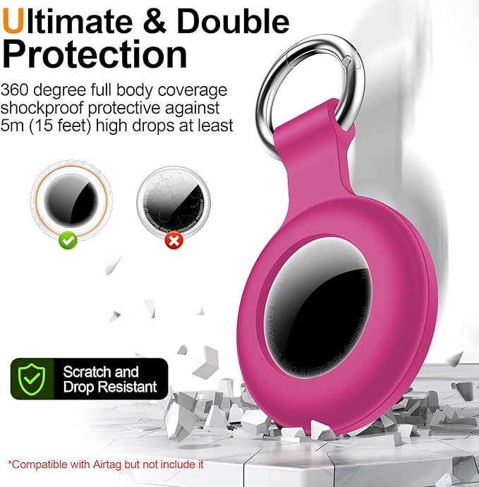 1|2|4Pack for Apple AirTag Holder,for Air Tag 2nd &1st Genaretion,Waterproof GPS Tracker Air Tag Keychain with Cover Anti-Scratch Silicone for Air-Tag Case for Pets,Kids-Yellow+Purple+Orange+Rosered