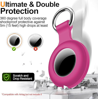 1|2|4Pack for Apple AirTag Holder,for Air Tag 2nd &1st Genaretion,Waterproof GPS Tracker Air Tag Keychain with Cover Anti-Scratch Silicone for Air-Tag Case for Pets,Kids-Yellow+Purple+Orange+Rosered
