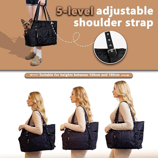 Dog Purse Carriers for Small Dogs and Cats Up to 10 lbs,Puppy Carrier with Pockets,Adjustable Shoulder Strap,Hard Bottom Support,Fuffy Tote Bag for Travel