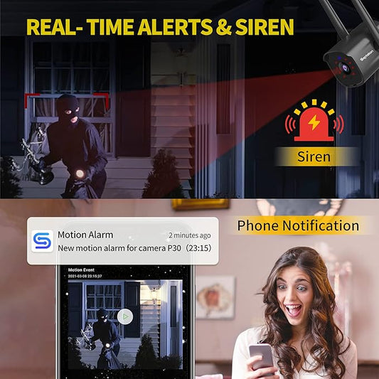 Septekon 2K Home Security Cameras 4 Pack, 2.4G Wired WiFi Security Camera Outdoor with Night Vision, Two-Way Audio, IP66, Motion Detection Alarm, Dual Antenna, Black