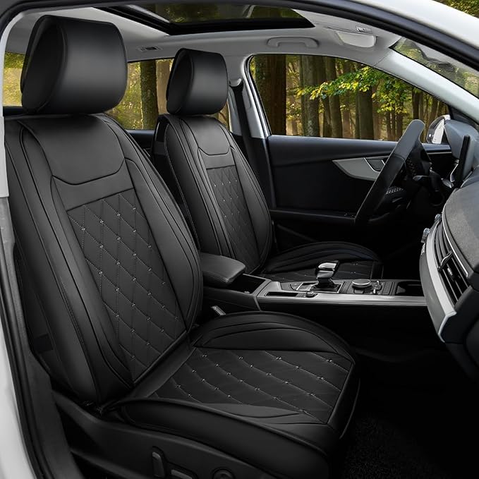 Nilight Car Seat Covers Waterproof Breathable Faux Leather Cushions Anti-Slip Universal Cover for Hyundai Honda Accord Kia Civic Corolla Camry CR-V RAV4 SUV Truck (2 PCS Front, Black)