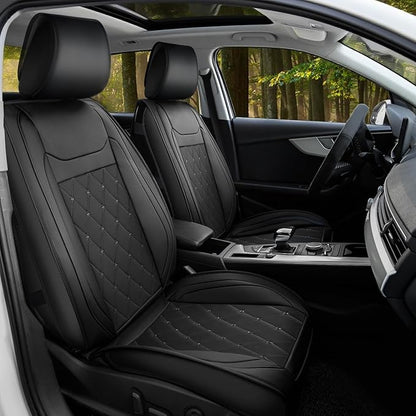 Nilight Car Seat Covers Waterproof Breathable Faux Leather Cushions Anti-Slip Universal Cover for Hyundai Honda Accord Kia Civic Corolla Camry CR-V RAV4 SUV Truck (2 PCS Front, Black)