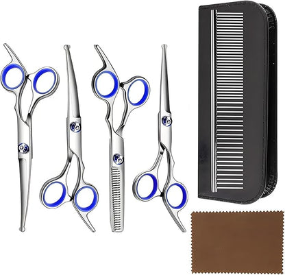 Dog Grooming Scissor, 7-in-1 Pet Grooming Scissor for Dogs, Professional Dog Grooming Kit with Safety Round Tips, Titanium Coated Cat Scissors Kit for Home Grooming (Blue)