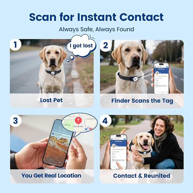 Smart Dog Tracker for Collar, for iOS & Android, Pet Location Tracker with Holder, No Monthly Fee, Real-Time Location Updates, IPX6 Waterproof, 365 Days Battery Life, GPS Dog Tracker, Blue